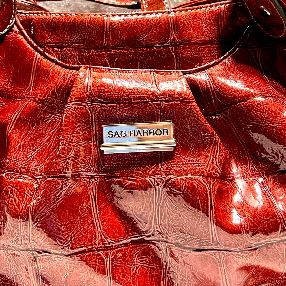Large red faux croc satchel